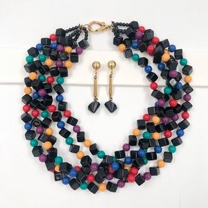 Authentic Vintage Colorful Necklace + Earrings